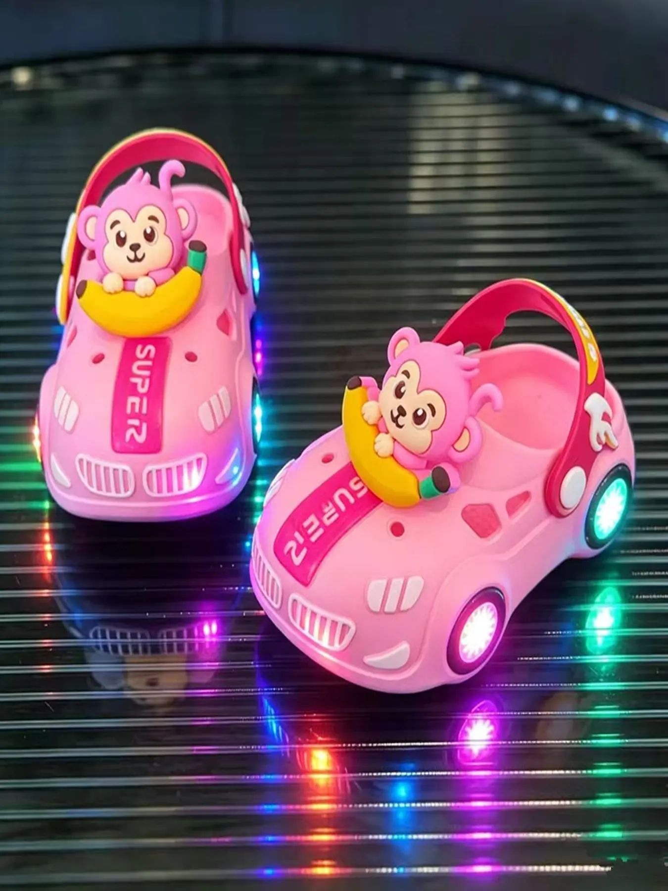 Summer Cartoon Slippers, Bright Banana Monkey Design, Soft PVC Sole, Unisex Kids Shoes, Cute Style, Less Than Ankle Height, Fun Slippers
