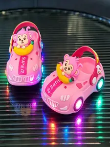 Summer Cartoon Slippers, Bright Banana Monkey Design, Soft PVC Sole, Unisex Kids Shoes, Cute Style, Less Than Ankle Height