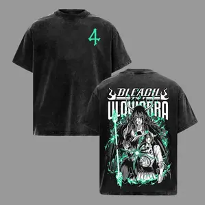 Ulquiorra Anime Graphic Shirt, Men's Oversized Vintage Washed Streetwear Top in Heavyweight Cotton, Casual Loose Short Sleeve Crewneck