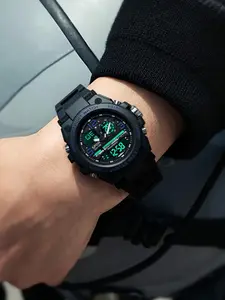 Latest Trendy Unisex Youth Fashion Casual Multifunctional Outdoor Sports LED Light Dual Display Watch, Round Analog-Digital Quartz Movement, Digital Analog Watches