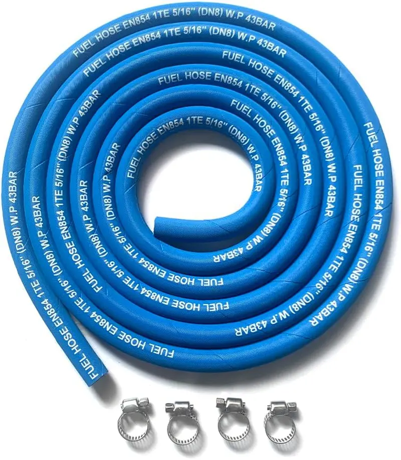 Fuel Line Hose 5/16" Inch, 5AN High Pressure Hose 2.8Mpa 400PSI 8Mm 10FT for Fuel Systems Engines Tube Hose Blue Multiple Size Options (Attached Hose Clamp) FCNFLZF