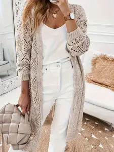 Plus Size Casual Long Sleeve Solid Color Knit Sweater Cardigan, Button Front, Loose-Fitting, Women's Fashion Outerwear, Comfortable and Stylish