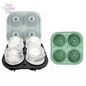 4-Cavity Rose Shaped Ice Ball Mold, Silicone Whiskey Ice Cube Tray with Funnel, Easy Release Large Ice Maker for Cocktails, Whiskey, Home Bar, Elegant Flower Ice Cubes