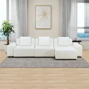 White Microfiber 4-Piece Modular Sofa Set - Buttery Soft, Pet-Friendly, Spill-Resistant, Flexible Design for Living Room & Dining Room