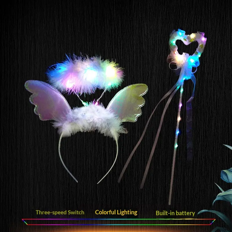 Glowing Angel Feather Wings Headband, Cute Fairy Party Hair Accessories for Princess Ceremony, Birthday Performance Props, Event Props
