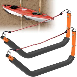 26" Kayak Wall Mount Storage Rack, Foam Padded, 150lb Weight Capacity Kayak Holder with Elastic Rope, Kayak Hooks for Garage Wall, Outdoor Dock, Canoe Hanging Storage