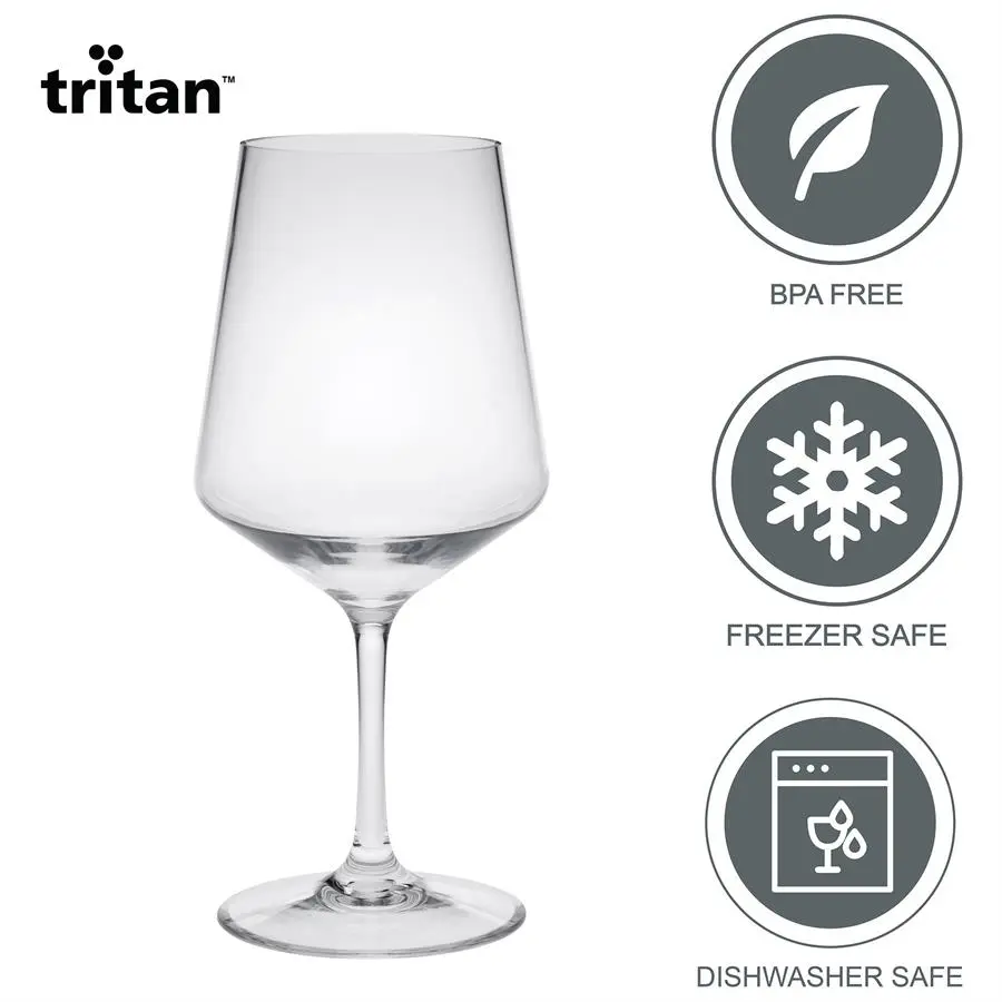 LeadingWare TRS-0752 4-Piece 18oz BPA-Free Tritan Plastic Lexington Tall Wine Glass Set, Dishwasher Safe