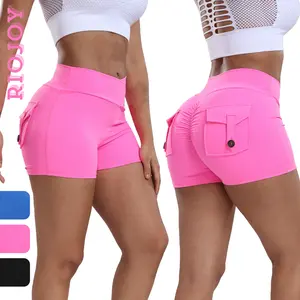 RIOJOY Women's Workout Shorts with Cargo Pocket Scrunch Butt Gym Shorts V Cross Waist Yoga Booty Lifting Athletic Bottom for Women High Waisted Squat-Proof 3" Inseam Contour Seam Spring Statements