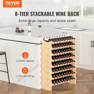 Father's Day Gift VEVOR 72 Bottle Stackable Modular Wine Rack Bamboo Wood Display Shelf 8-Tier