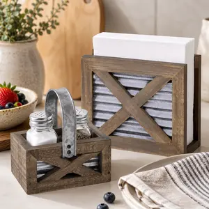 Autumn Alley Farmhouse Napkin Holder with Salt and Pepper Shaker Set for Rustic Kitchen Decor