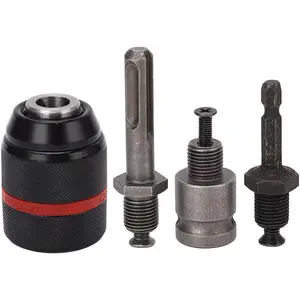 1-13mm Self-Tightening Keyless Drill Chuck Adapter Kit, 1/2"-20UNF with SDS-Plus Shank, 1/4" Hex Shank, 1/2" Socket Square Converter - 100% Brand New & High Quality Rotary Accessory for Rotary Hammer, Impact Wrench - Easy to Use & Install Tools & Hardware