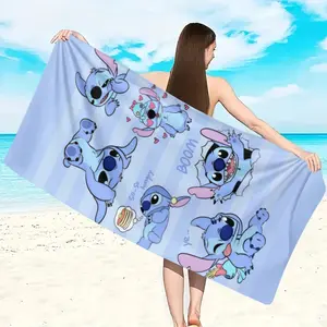 Stitch Print Beach Towel, Super Absorbent Microfiber Bath Towel, Pool Party, Beach Vacation, Summer Outdoor Multi-Purpose Large Quick-Dry Towel