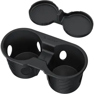 Center Console Cup Holder Insert with Rear Seat Cup Coaster Designed for 2024-2025 Refresh Model 3 Highland (Black)