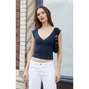 John Galt Women's Navy Amara Surplice Tank Top