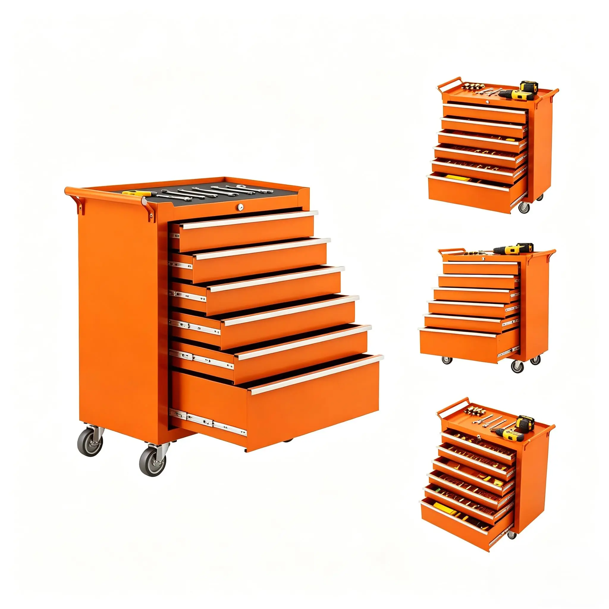 Garvee 24" Rolling Tool Chest, 6-Drawer Heavy-Duty Metal Tool Storage Cabinet Cart - Locking System, Drawer Liners, Smooth Slides, Swivel Casters for Garage/Workshop - Red