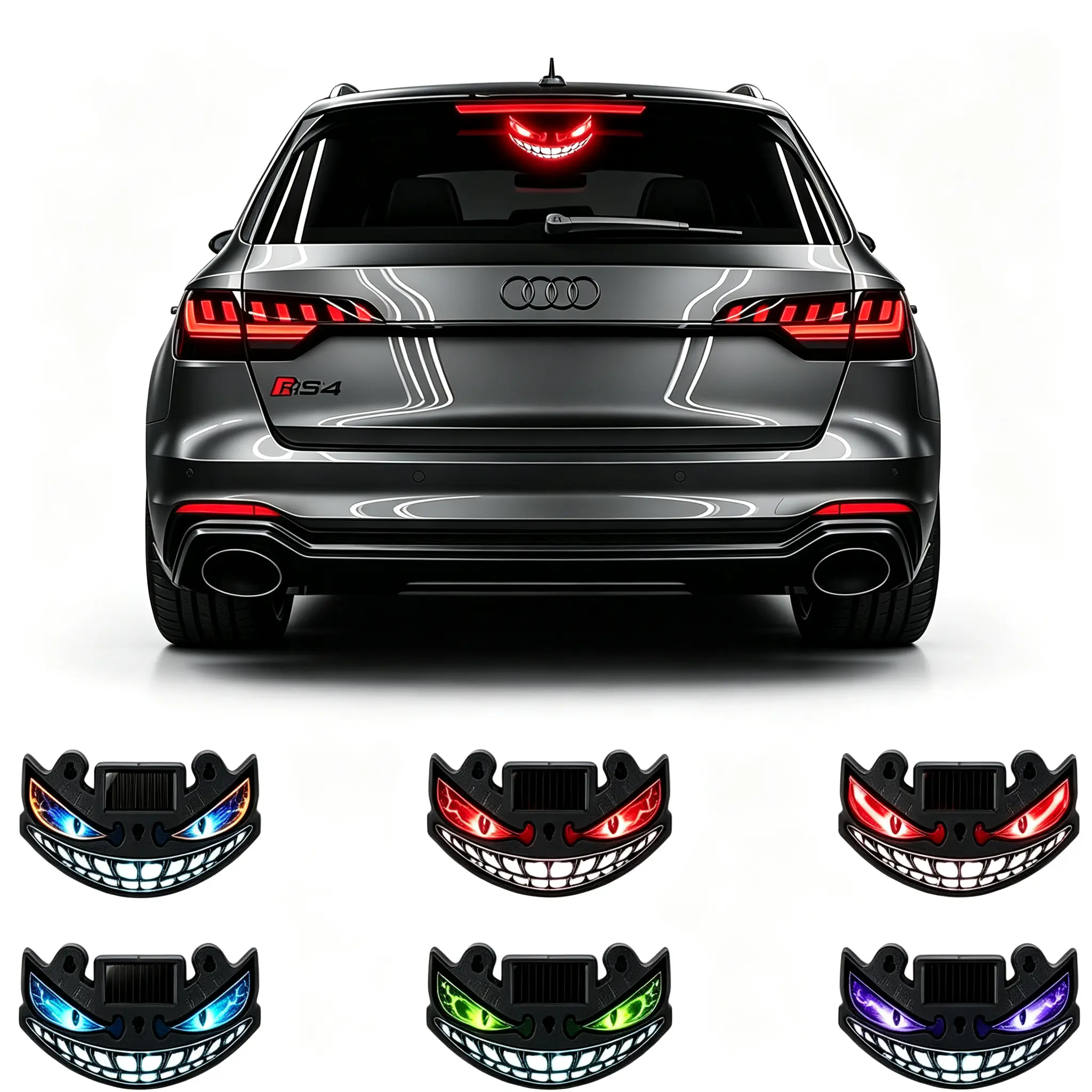 Solar Car Devil Eye LED Atmosphere Light, Wireless Suction Cup Dynamic Demon Eye Lamp, Solar & Type-C Dual Rechargeable, 5 Light Modes Multi Colors, Car Windshield Decor Light for SUV Truck, Cool Auto Styling Accessory, Halloween Christmas Gift