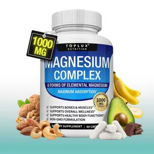 Toplux 8-in-1 Magnesium Complex 1000mg - Multi-Source Magnesium Supplement for Stress Relief, Bone & Nerve Support Healthcare Capsule Vitamin Muscle Edible Bathroom Calcium Dietary Calcium Bathroom Bathroom Edible