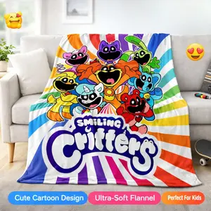 Game Cute Smiling Critters Cartoon Blanket Flannel Throw Blanket For Home Bedroom Sofa Travel Nap Camping Gift For Kids Toddlers Boys Girls Teens Fans Cozy Soft Warm Viral Trending Blanket