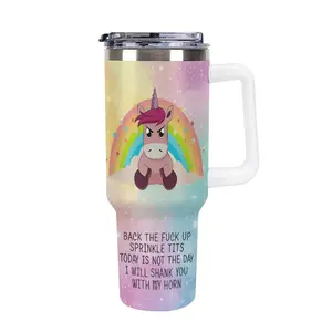 Funny Unicorn 40oz Tumbler, Rainbow Unicorn Coffee Tumbler, back the f*ck up sprinkle tits today is not the day I will shank you with my horn Tumbler, 20oz Single Double Silver Edge Tumbler, Stainless Steel Tumbler, Christmas Gift