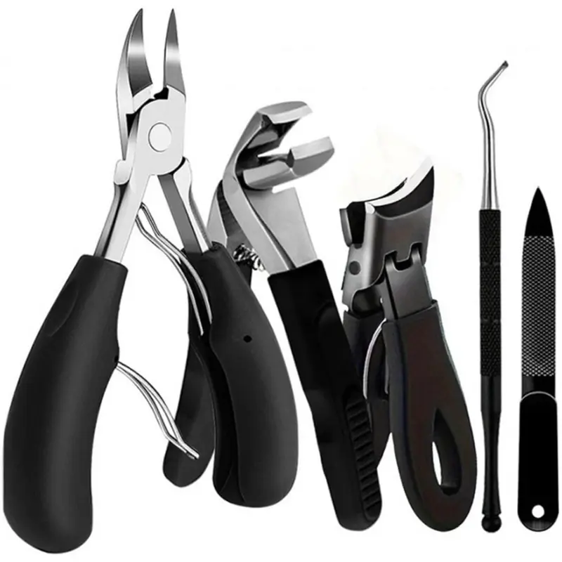 Stainless Steel Nail Clipper Set 5 Piece Professional Grade for Thick Hard Ingrown Nails Eagle Beak Design Men Women Personal Care Kit Home Travel Rust Free
