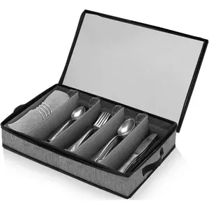Silverware Organizer Chest,Silverware Storage Box,Stackable Flatware Storage Case,Spoon Organizer,Tableware Storage Box With 4 Dividers for Moving Transport,Kitchen Utensil cutlery Organizer