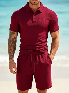 Men's 2-Piece Summer Set, Casual Slim Fit Polo Shirt & Drawstring Shorts, Breathable Sporty, Ideal for Travel & Leisure