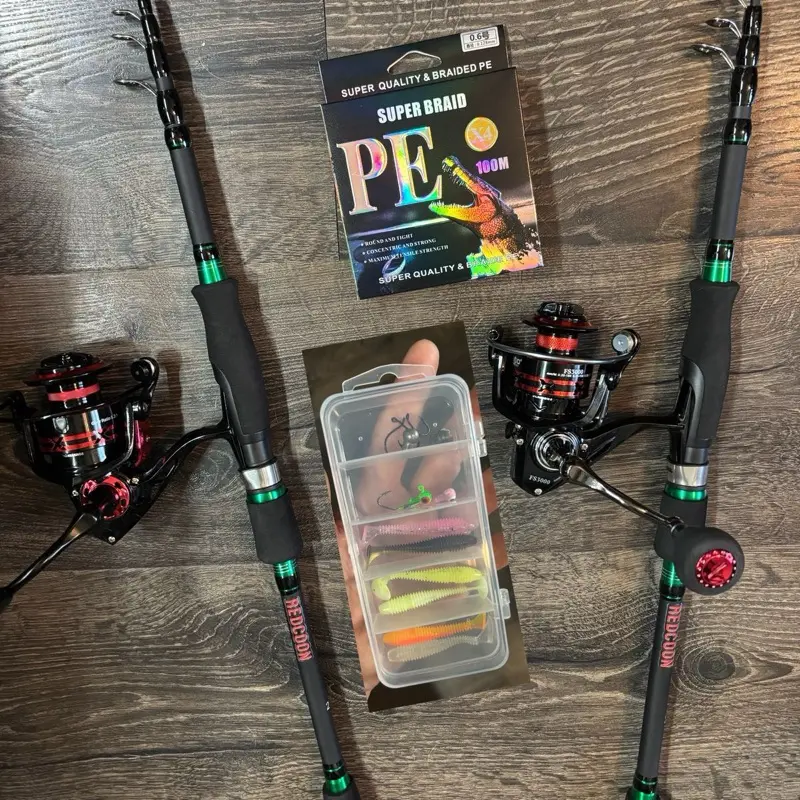 2 pack telescopic 6’5” poles with line and tackle kit