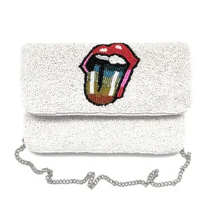 Small Rainbow Tongue Beaded Clutch Purse