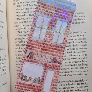 Bookstore Bookmark with Brick Design and "BOOKS" Text for Reading Enthusiasts