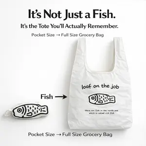Pocket Fish Foldable Reusable Shopping Bag, Compact Pendant Tote, Lightweight Nylon Grocery Bag