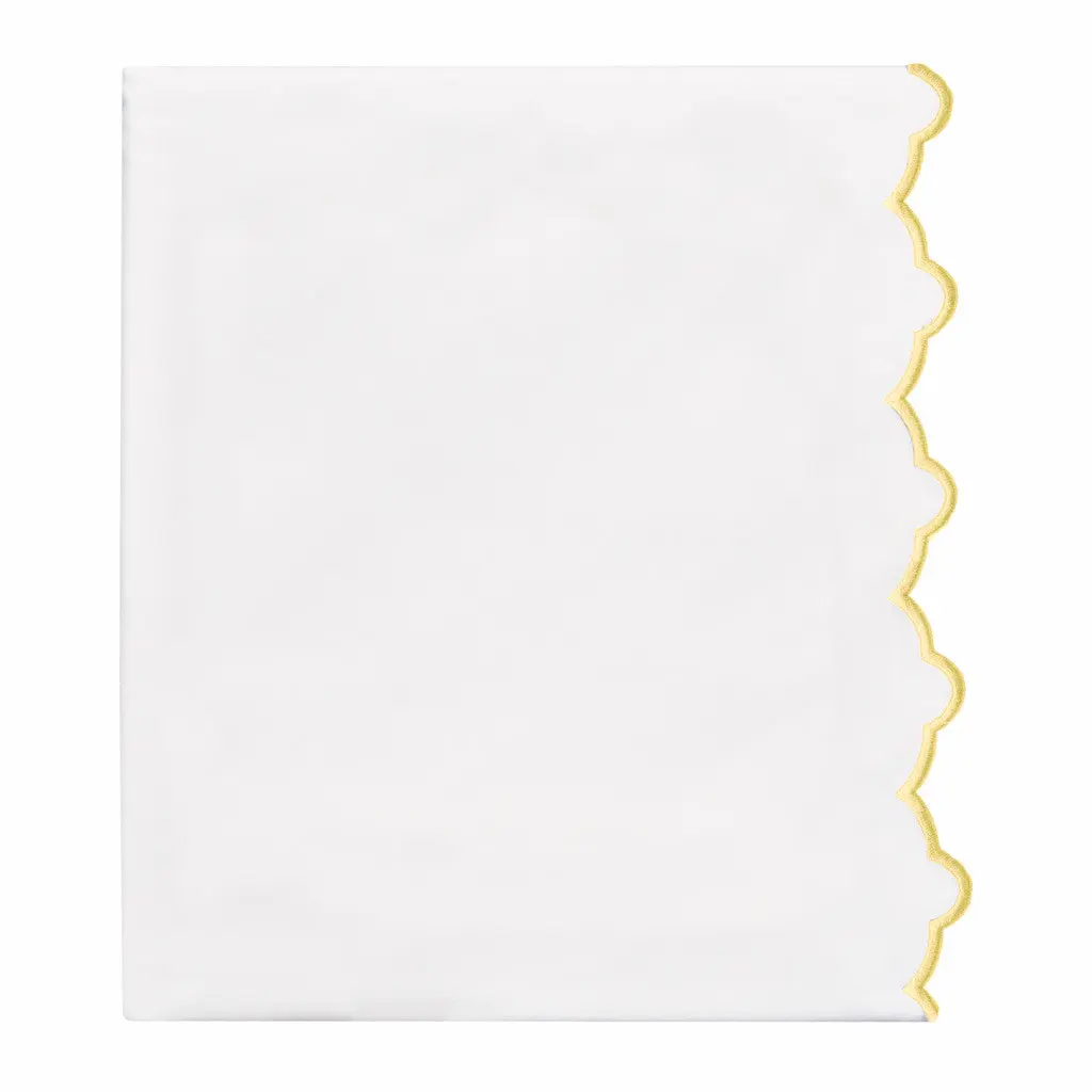 Yellow Scalloped Embroidered Flat Sheet