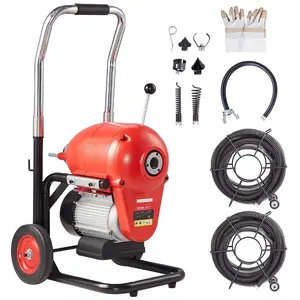 VEVOR Drain Cleaner Machine 120FT x 6/5 Inch, Summervibes,Summervibes, 1100W Electric Sewer Snake Auger Manual Feed - with 6 Cutters and CW/CCW Control for 4" to 8" Pipes