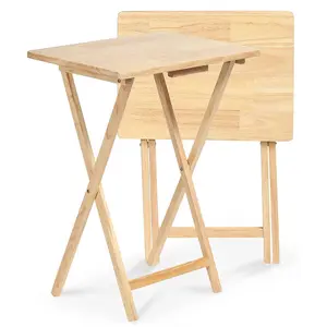 PJ Wood Folding Portable TV Snack Tray Table with Natural Finish, 2 Piece Set PJ Wood Folding Portable TV Snack Tray Table with Natural Finish, 2 Piece Set