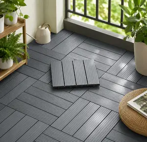 11.8"×11.8" Modern Square Interlocking Plastic Deck Tiles, Waterproof, Anti-Slip Patio Flooring, Weather-Resistant Snap-In Tiles for Outdoor, Indoor, Balcony