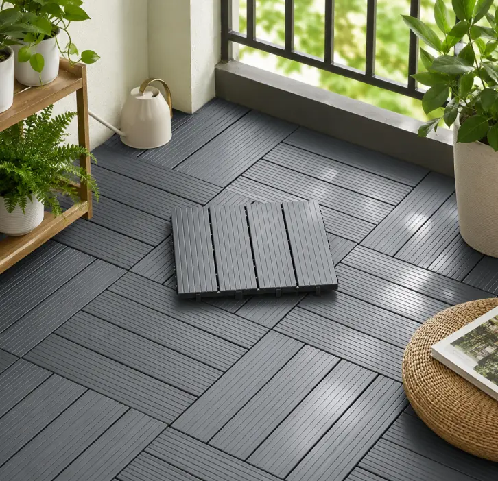 11.8"×11.8" Modern Square Interlocking Plastic Deck Tiles, Waterproof, Anti-Slip Patio Flooring, Weather-Resistant Snap-In Tiles for Outdoor, Indoor, Balcony