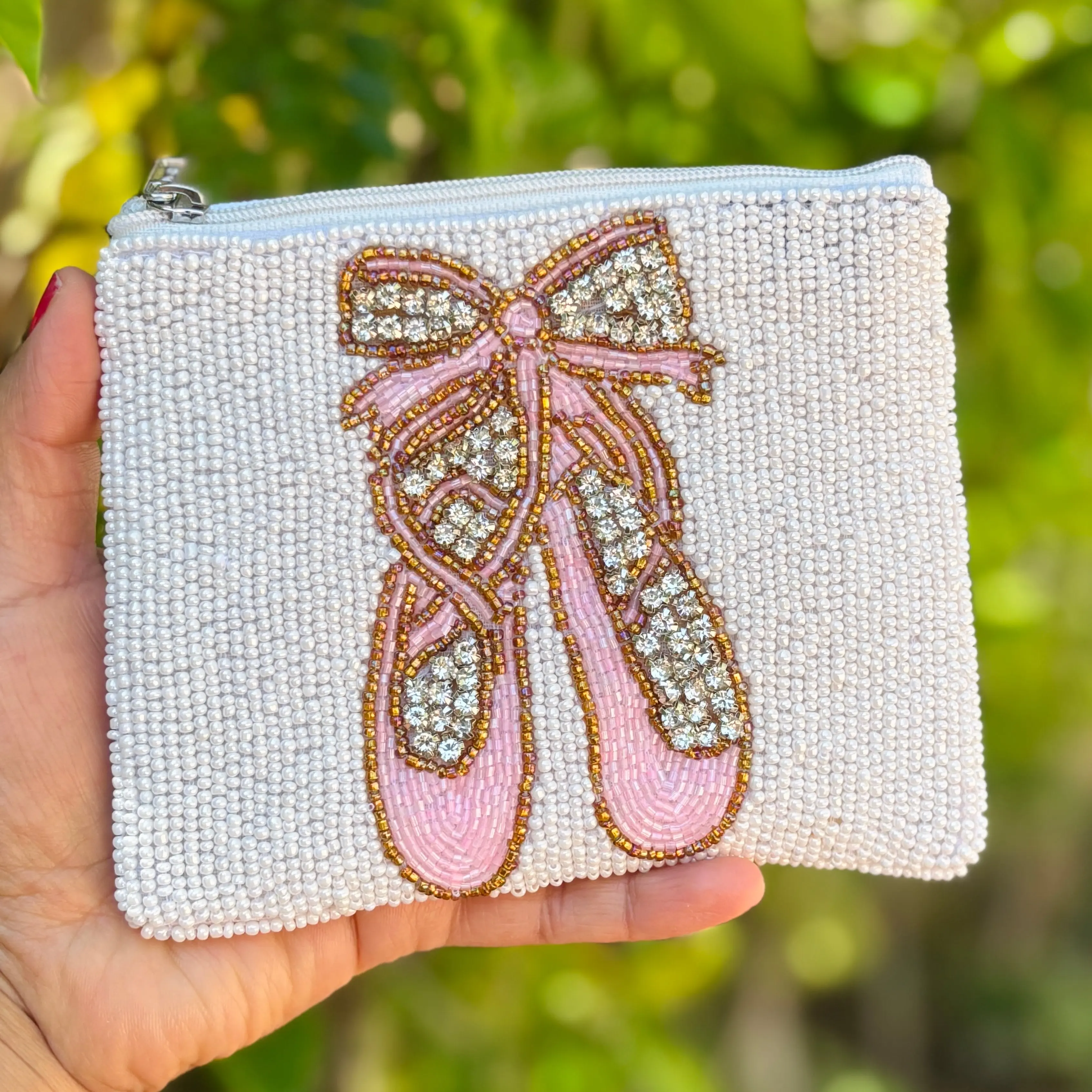 Women's Beaded Ballet Flats Wallet with Zipper, Zipper Pouch Purse for Luggage & Bags, Zipper Pouch Wallet
