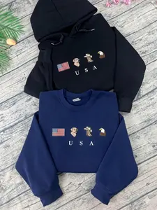 Embroidered USA Icons Sweatshirt, Patriotic 4th of July Embroidery, Retro USA With Flag Shirt, Patriotic Crewneck, Gift