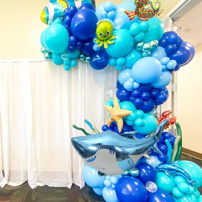 Undersea Balloons Arch Garland Kit - 174/194Pcs with Sharks, Fish, Octopus, Conch&Lobster/Crab Balloons for Baby Shower Party Supplies Set Tool
