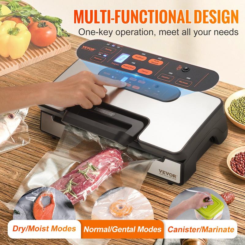 VEVOR Vacuum Sealer Machine, TikTokShopBlackFriday, 90Kpa 130W Powerful Dual Pump and Dual Sealing, Dry and Moist Food Storage, Automatic and Manual Air Sealing System with Built-in Cutter, with Seal Bag and External Hose