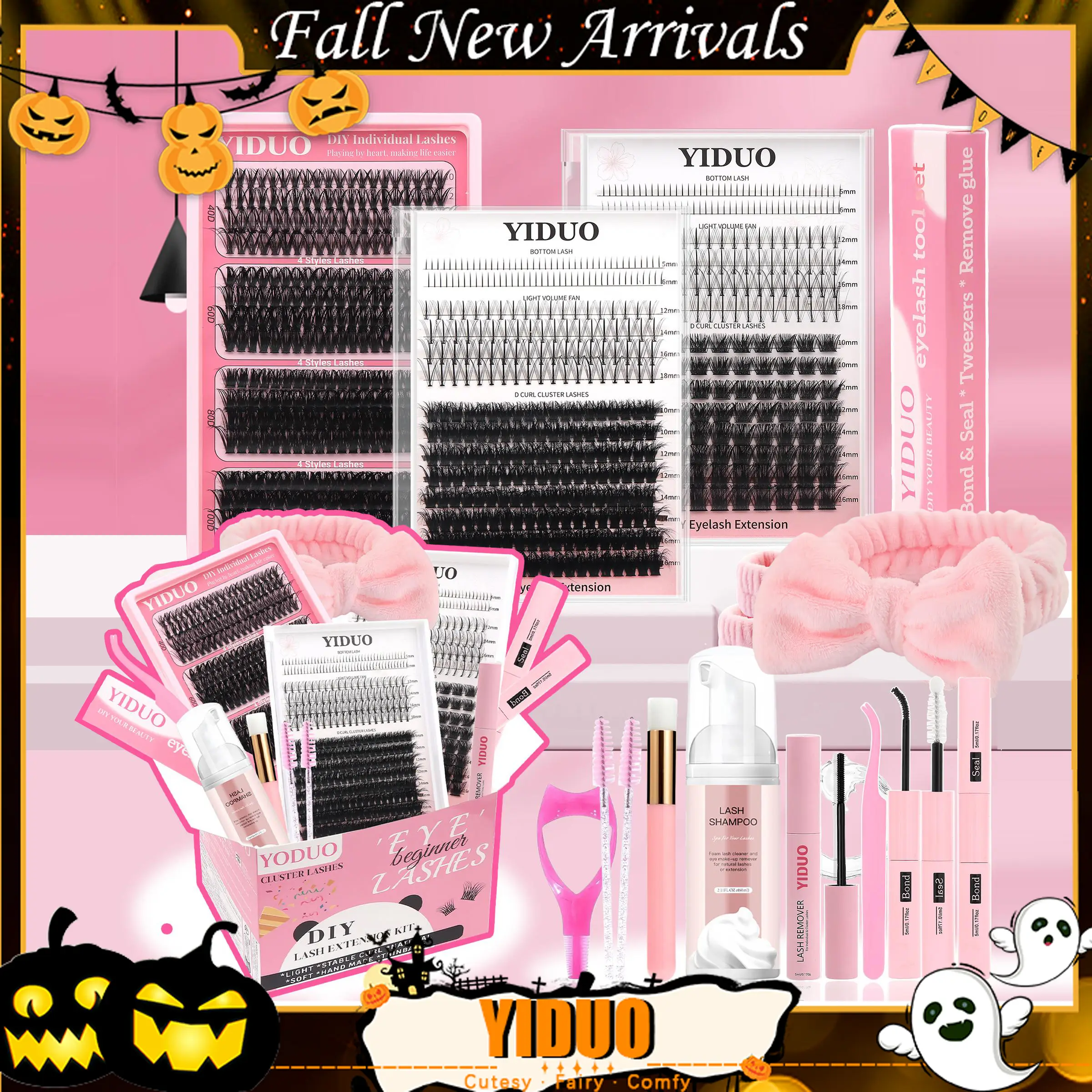 Mixed Length Individual False Eyelashes Kit, Natural Look Eyelash Extensions with Lash Bond and Seal & Remover & Tweezers & Brush & Headbands & Wristb