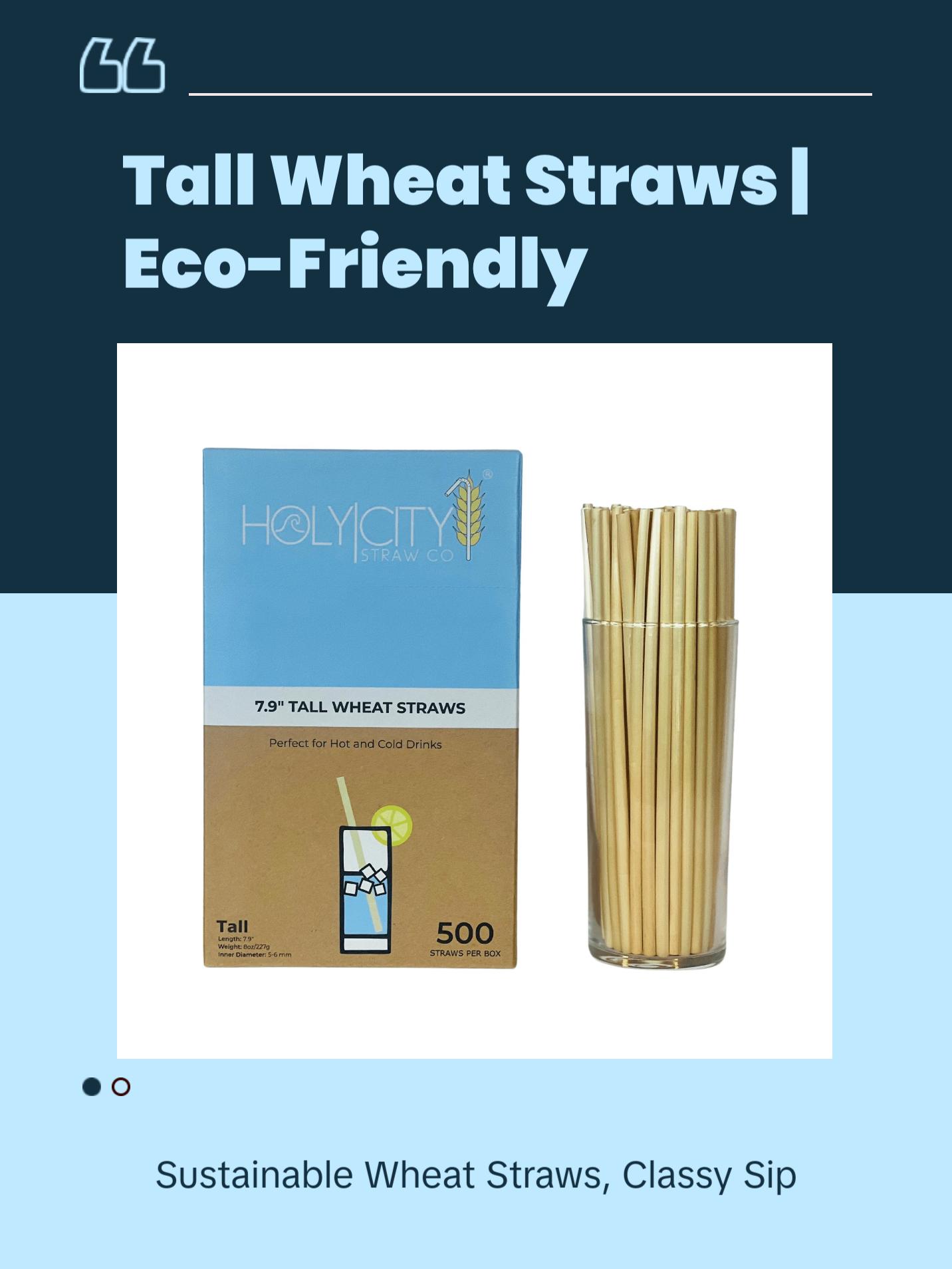 Holy City Straw Co. Tall Wheat Straws | 100-12000ct. | 7.75" | 100% Plant-Based, Never Soggy, Gluten-Free | Sustainable Alternative to Plastic Straws