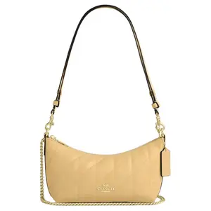 Coach Caitlin 24 Quilted Leather Shoulder Bag with Gold Carriage Logo for Women in Yellow