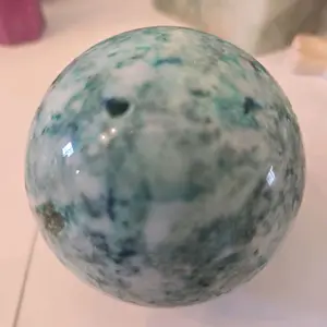 Phoenix Sphere - Unique Decorative Stone Sphere for Home and Office Decor with Natural Green and White Patterns