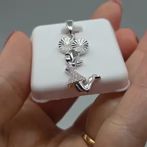 925 Sterling Silver Cheerleader Charm Pendant with Moissanite