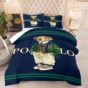 Bear Pattern Bedding Set, Includes 1 Quilt and 1 or 2 Pillowcases Without Pillows, Soft Bedroom Decor, Perfect Christmas Gift, Bear Pattern Design, Bedroom Accessories