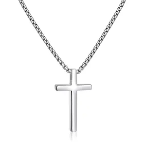 【Father's Day Gifts】Silver/Gold/ Black Cross Necklace for Men and Women, Cross Pendant Necklace and 2.5mm Cross Chain for Men 16-24 Inch Religious Jewelry