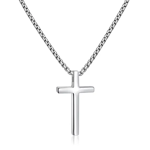 【Christian Jewelry】Silver/Gold/ Black Cross Necklace for Men and Women, Cross Pendant Necklace and 2.5mm Cross Chain for Men 16-24 Inch Religious Jewelry