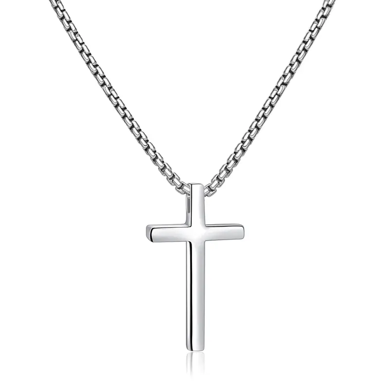 【Christian Jewelry】Silver/Gold/ Black Cross Necklace for Men and Women, Cross Pendant Necklace and 2.5mm Cross Chain for Men 16-24 Inch Religious Jewelry