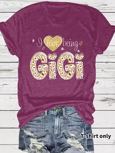 Women's "i Love Being Gigi" Letter Print Round Neck Graphic Tee, Vintage Trendy Casual Style Fitted Short Sleeve T-shirt for Daily Wear, Ladies Summer Outfit