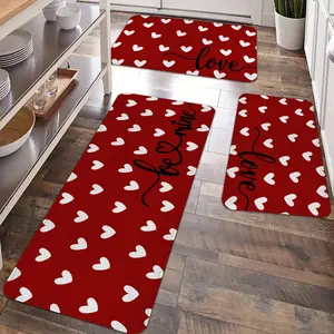 2/3pcs Valentine's Day Kitchen Carpet Set, Featuring Small Hearts and Love-Patterned Floor Mats, Soft Non-Slip Kitchen Carpets and Mats Suitable for Kitchen and Bedroom Entrances and Holiday Decorations, Home Decorative Rug
